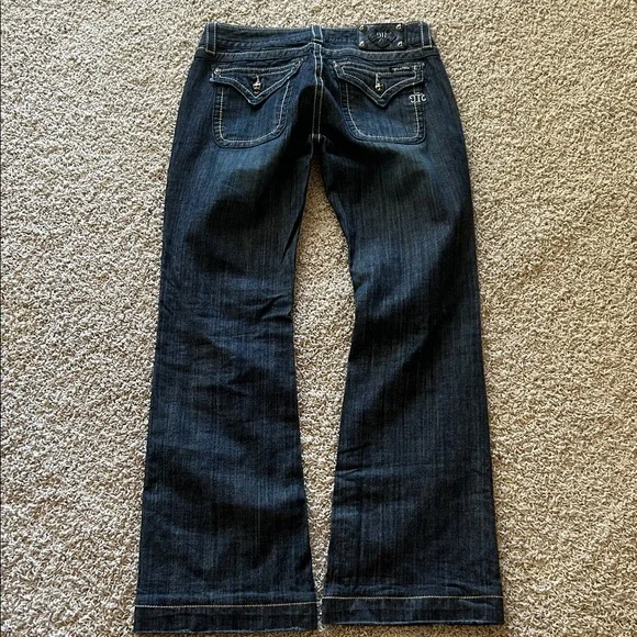 MISS ME⚜️Wide Leg Flare Dark Blue JEANS with Flap Pockets Size 30 - Picture 4 of 12